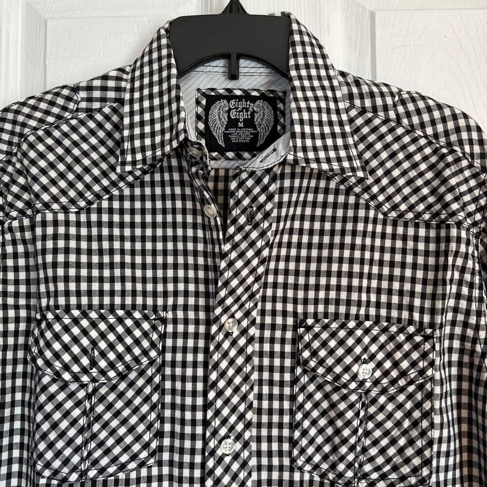 Eighty Eight Platinum Mens Shirt Medium Black White Checks Cotton NWOT Button